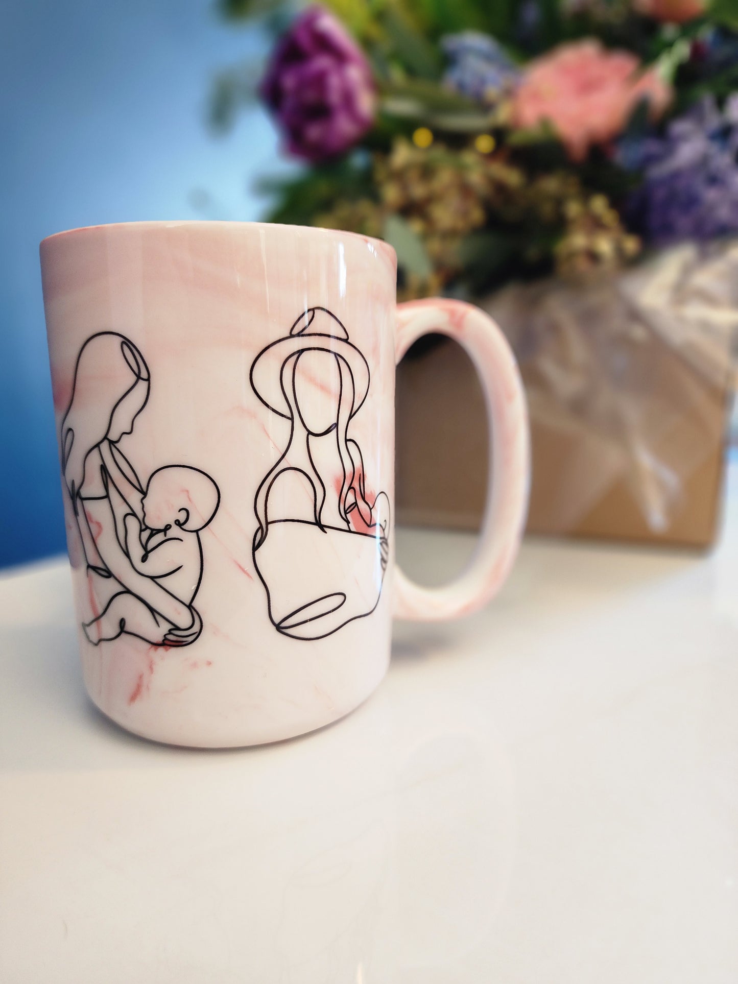 Breastfeeding Silhouettes: Pink Marble 15oz Mug