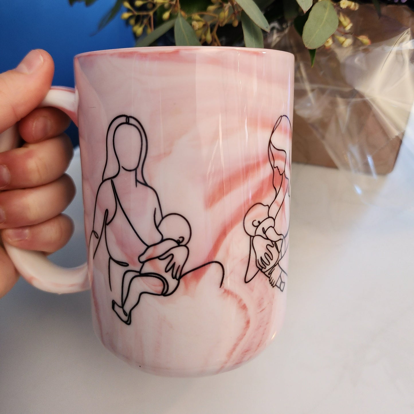 Breastfeeding Silhouettes: Pink Marble 15oz Mug