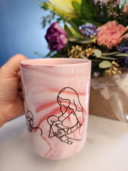 Breastfeeding Silhouettes: Pink Marble 15oz Mug